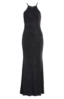 Jump Apparel Halter Style Glitter Gown in Black