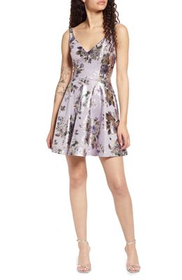 Jump Apparel Metallic Floral Fit & Flare Cocktail Dress in Lilac
