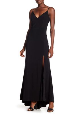 Jump Apparel Plunge V-Neck Jersey Gown in Blk