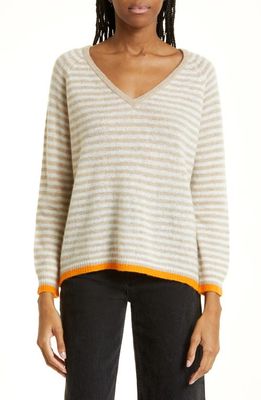JUMPER 1234 Little Stripe V-Neck Cashmere Sweater in Brown Cream Orange
