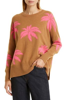 JUMPER 1234 Palm Tree Relaxed Fit Cashmere Sweater in Caramel Neon Pink