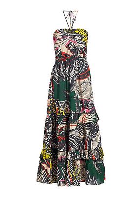 June Abstract Cotton Halter Maxi Dress