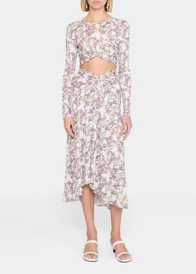 Juneo Floral-Print Twisted Midi Dress
