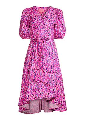Juney Leopard Puff-Sleeve Midi-Dress