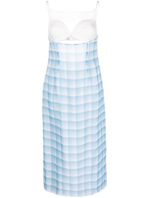 Juneyen check-print panelled midi-dress - Blue