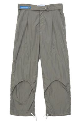 JUNGLES Belted Nylon Cargo Pants in Green