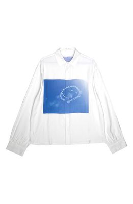 JUNGLES Cloud Smile Graphic Button-Up Shirt in White