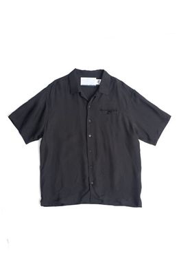 JUNGLES I Tried Embroidered Short Sleeve Cupro Button-Up Shirt in Black
