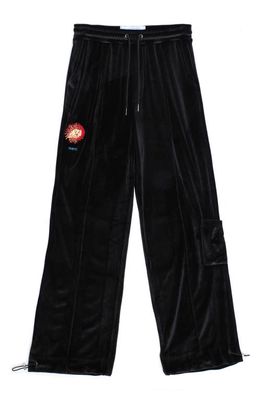 JUNGLES Merci Embroidered Velour Pants in Black