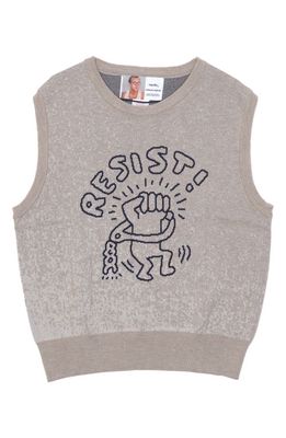 JUNGLES x Keith Haring Resist Jacquard Graphic Vest in Grey