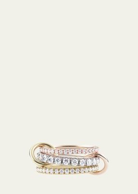 Junia 3 Link Ring with Pave White Diamonds in Tricolor 18K Gold
