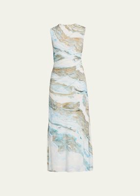 Juniper Marble High-Neck Ruched Maxi Dress