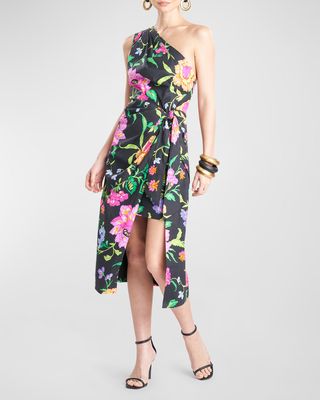 Junko Floral-Print Poplin Midi Dress
