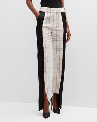 Juno Paneled Check Straight-Leg Ankle Trousers