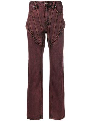 JUNTAE KIM corset-style washed straight leg jeans - Red
