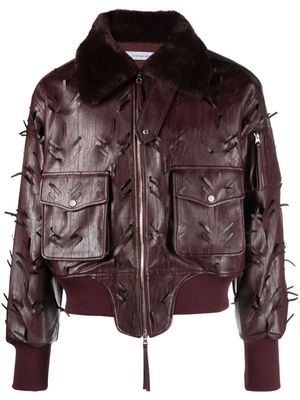 JUNTAE KIM distressed-effect faux-leather jacket - Red