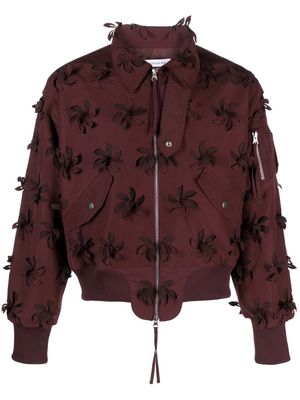 JUNTAE KIM floral-appliqué zipped bomber jacket - Red