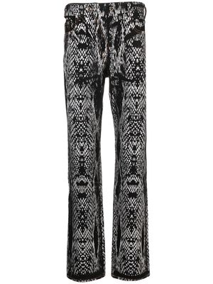 JUNTAE KIM snakeskin-print denim trousers - Black