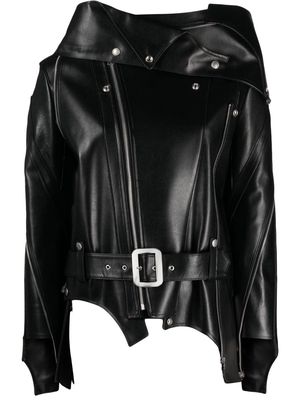 Junya Watanabe asymmetric belted leather jacket - Black