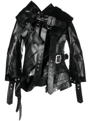 Junya Watanabe asymmetric coated-finish belted coat - Black