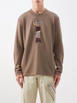 Junya Watanabe - Checked-appliqué Cotton-jersey Sweatshirt - Mens - Brown