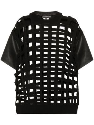 Junya Watanabe cut-out-detail checked T-shirt - Black