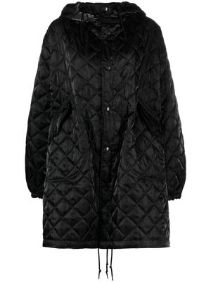 Junya Watanabe diamond-quilted hooded coat - Black