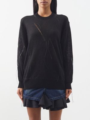 Junya Watanabe - Distressed Linen-blend Sweater - Womens - Black