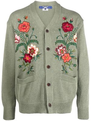 Junya Watanabe floral-embroidered V-neck cardigan - Green