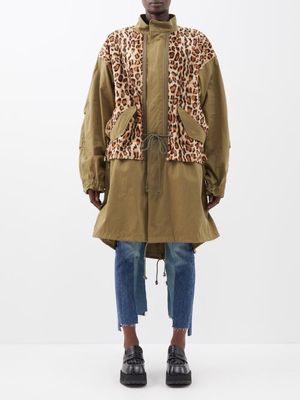 Junya Watanabe - Leopard-print Faux-fur And Cotton Parka Jacket - Womens - Khaki Multi