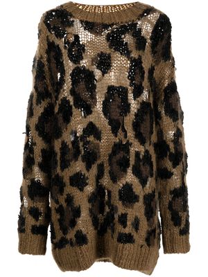 Junya Watanabe leopard-print oversize jumper - Neutrals