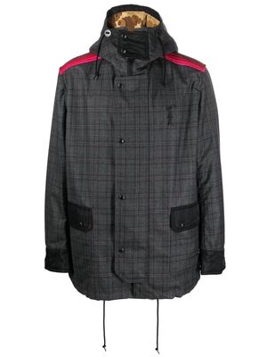 Junya Watanabe MAN check-pattern hooded coat - Grey