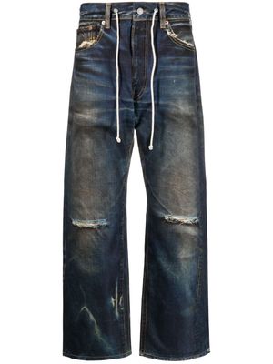 Junya Watanabe MAN distressed drawstring jeans - Blue