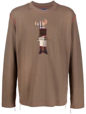 Junya Watanabe MAN embroidered crew-neck jumper - Brown