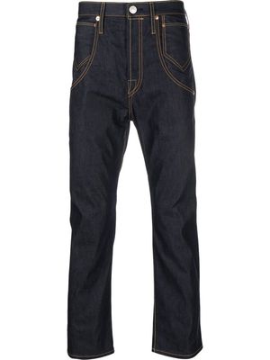 Junya Watanabe MAN embroidered-motif straight-leg cropped jeans - Blue