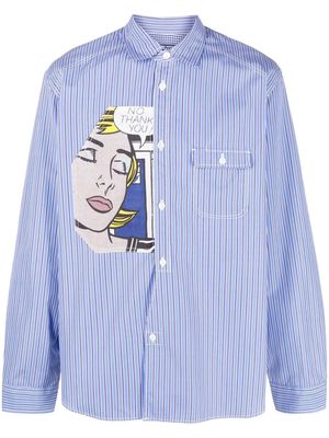 Junya Watanabe MAN graphic-patch striped shirt - Blue