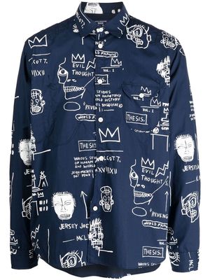 Junya Watanabe MAN graphic-print log-sleeved shirt - Blue