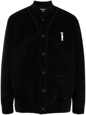 Junya Watanabe MAN logo-patch button-up velvet jacket - Black