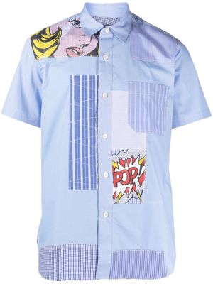 Junya Watanabe MAN mix-print patchwork cotton shirt - Blue