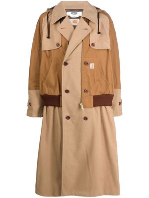 Junya Watanabe MAN panelled double-breasted coat - Brown