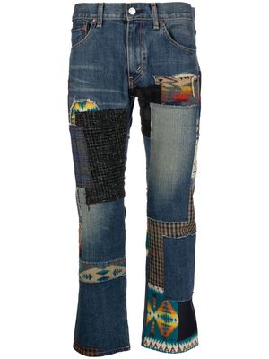 Junya Watanabe MAN patchwork cropped straight-leg jeans - Blue