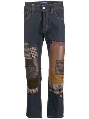 Junya Watanabe MAN patchwork-detail cropped jeans - Blue