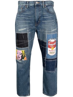 Junya Watanabe MAN patchwork-detail denim jeans - Blue