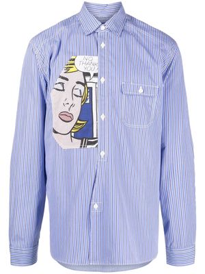 Junya Watanabe MAN pop art patch striped shirt - Blue