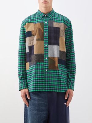 Junya Watanabe - Patchworked Checked Cotton-twill Shirt - Mens - Green Multi