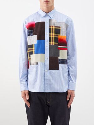 Junya Watanabe - Patchworked Striped Cotton-twill Shirt - Mens - Light Blue Black