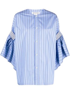 Junya Watanabe ruffled-sleeve pearl-embellished shirt - Blue
