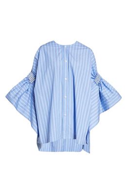 Junya Watanabe Stripe Cotton Tunic Shirt in 1 Sax /Wht /Blk