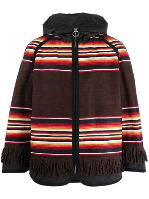 Junya Watanabe stripe-design fringed padded jacket - Brown