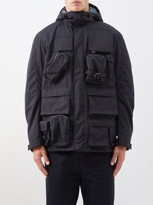 Junya Watanabe - Striped Utility-pocket Wool-blend Coat - Mens - Black Grey